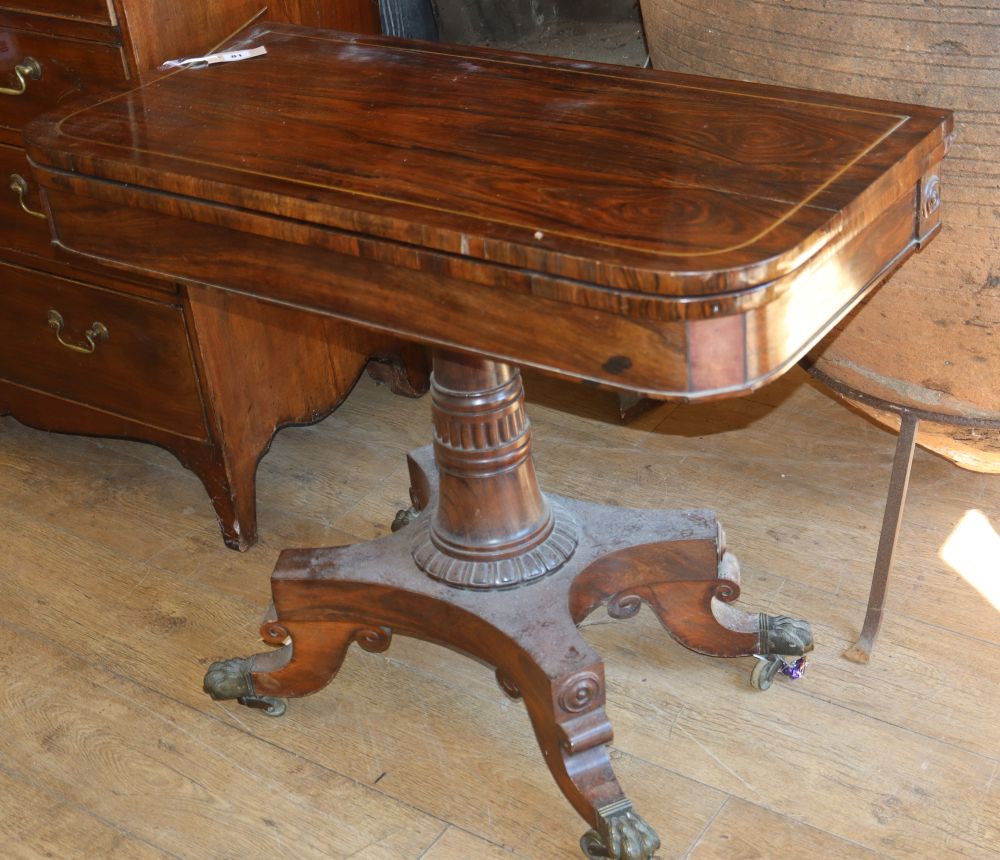 A George IV rosewood card table, W.91cm, D.46cm, H.76cm